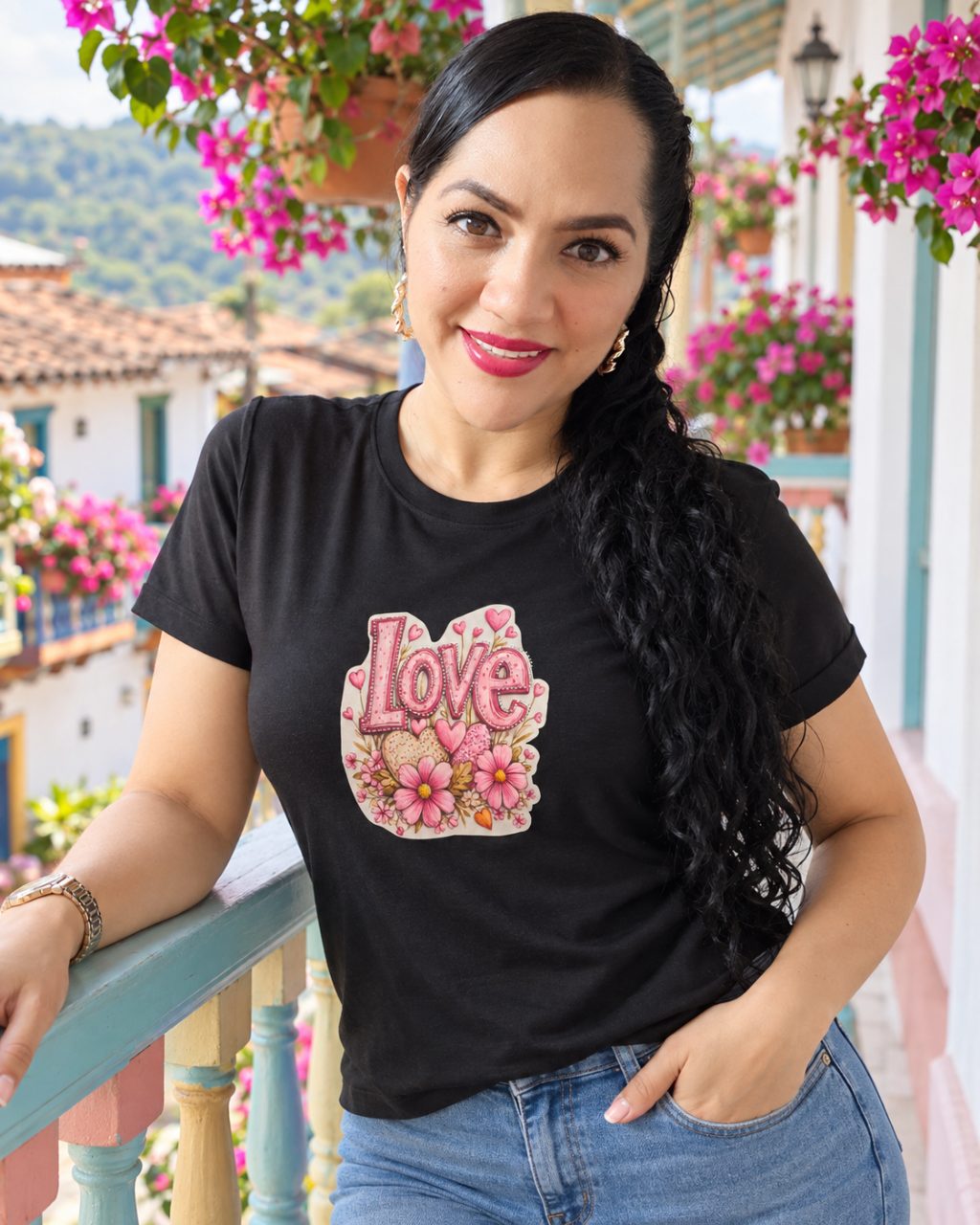 Camiseta algodón licrado manga doblada con pedrería