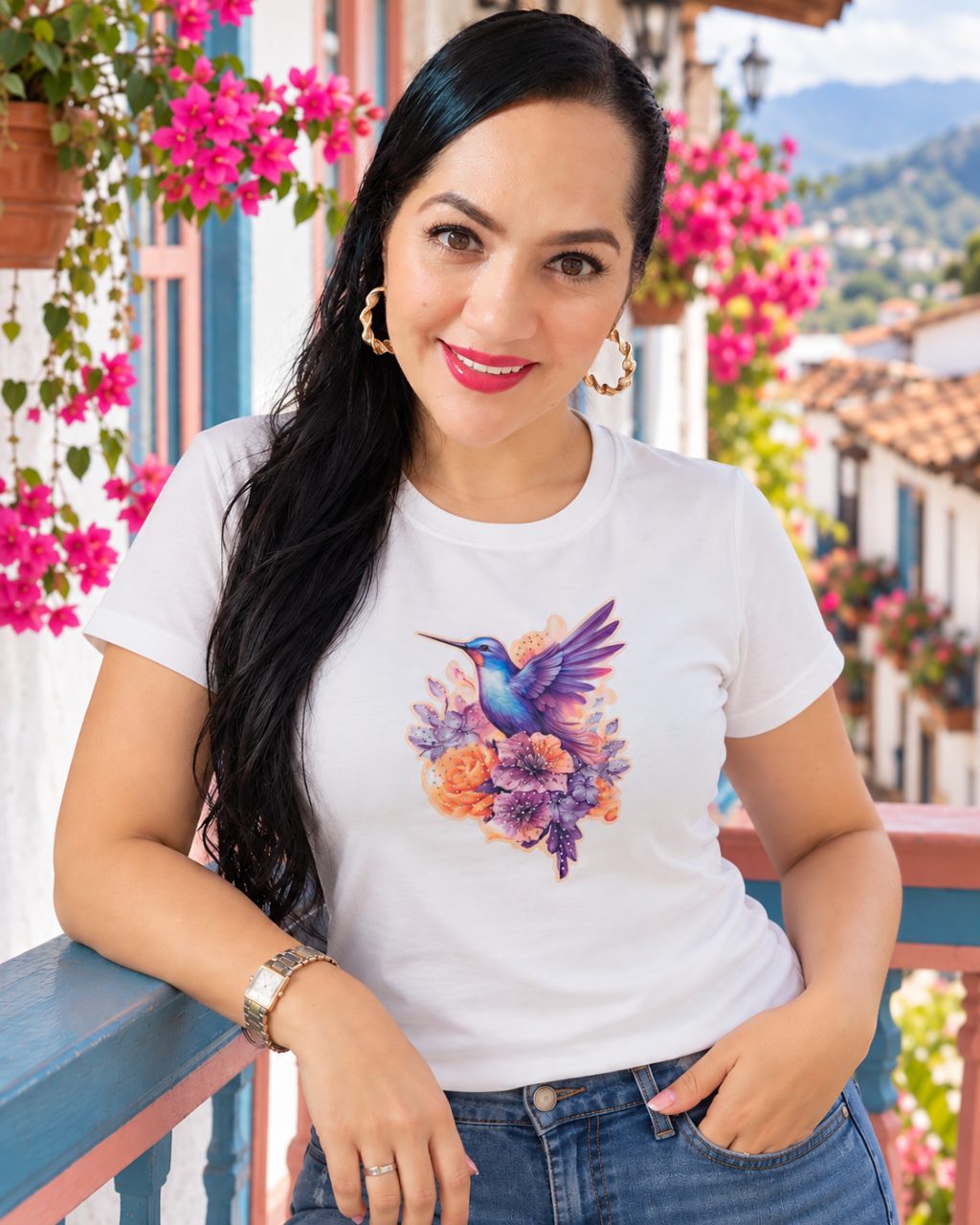 Camiseta algodón licrado manga doblada con pedrería