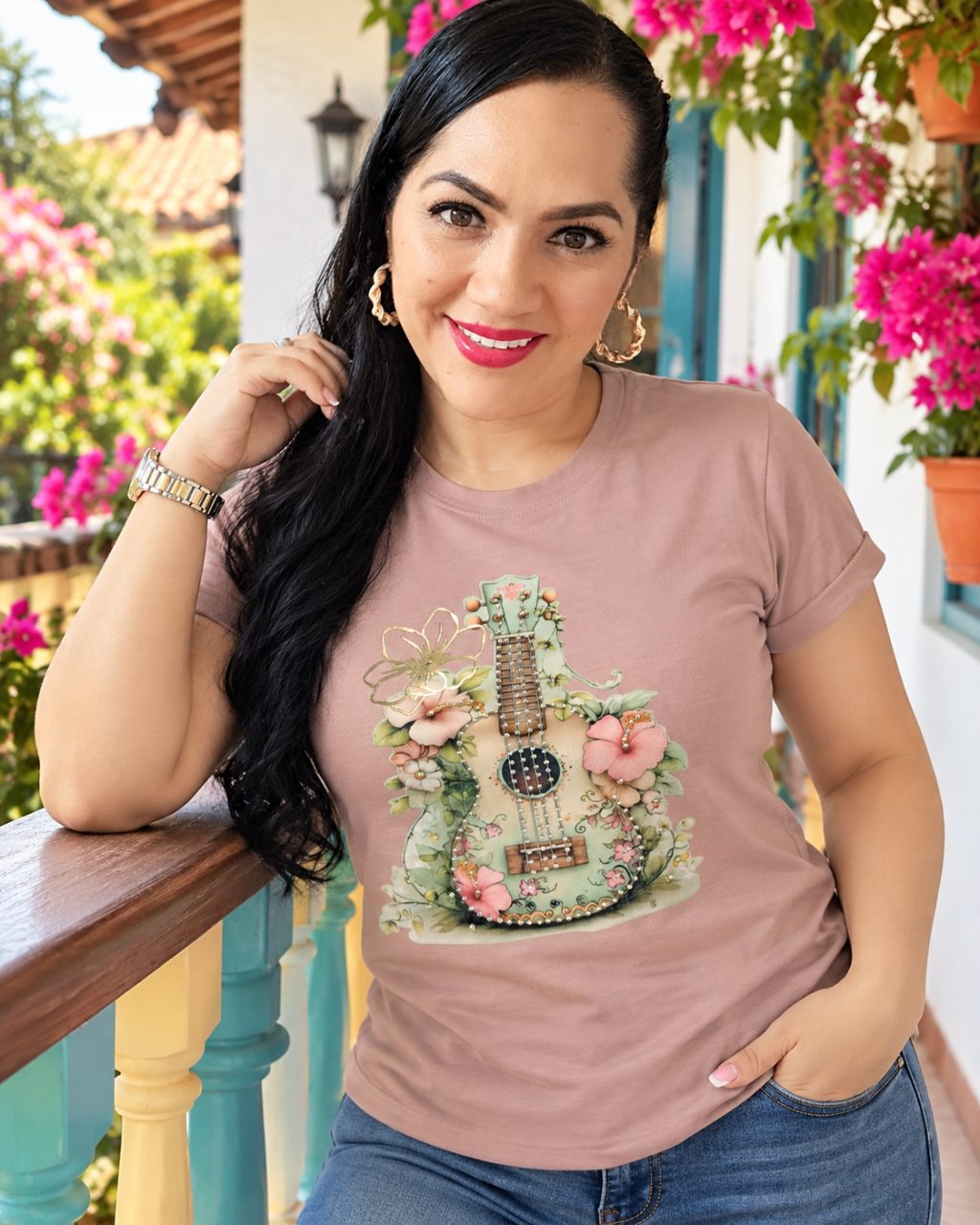 Camiseta algodón licrado manga doblada con pedrería