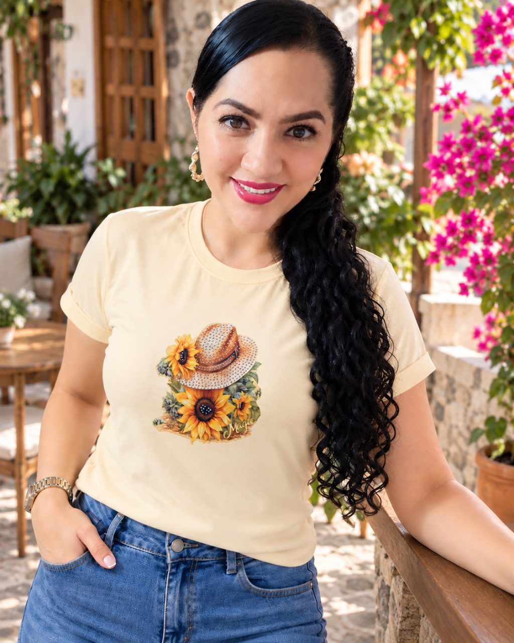 Camiseta algodón licrado manga doblada con pedrería